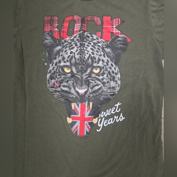 Sweet Years Rock Made In Italy Leopard Tee Dark Green Mens XXL - Picture 2 of 8